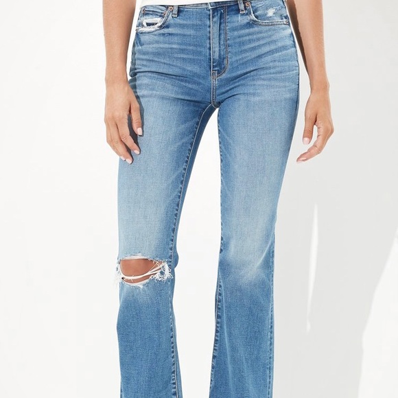 American Eagle Outfitters Denim - AE RIPPED SUPER HIGH WAISTED FLARE JEAN, women’s size 2, cool hand blue
